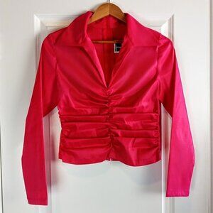 Tadashi Shoji Petite Magenta Ruched Taffeta Back Zip Top